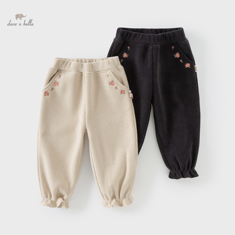 Dave Bella Pantaloni per bambina per bambina 2024 Nuovo autunno inverno Comodi pantaloni casual in maglia per bambini floreali carini caldi DB 4242658