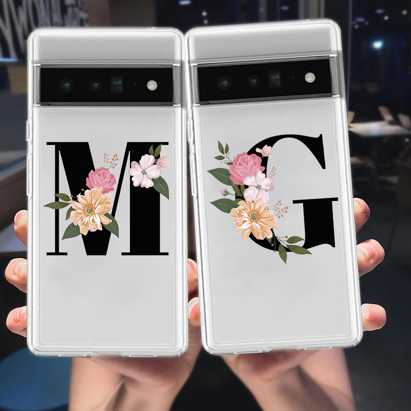 ตัวอักษรดอกไม้SสําหรับGoogle Pixel 9 Pro XL 8 7 6 Pro 8A 7A 6A 5 4 5A 4A 3A XL 5Gซิลิโคนกันกระแทกนุ่มฝาครอบ