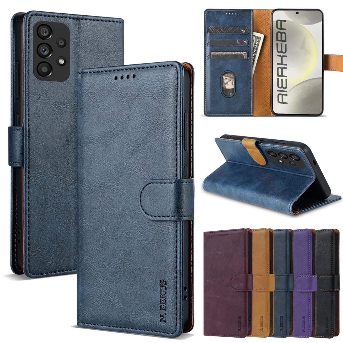 เคสหนังพลิกสำหรับ Samsung Galaxy A55 A15 A35 A25 A17 A16 A56 A36 A14 A34 A54 A13 A23 A33 A53 A52 A72 A32 A12 5G แบบกระเป๋าสตางค์