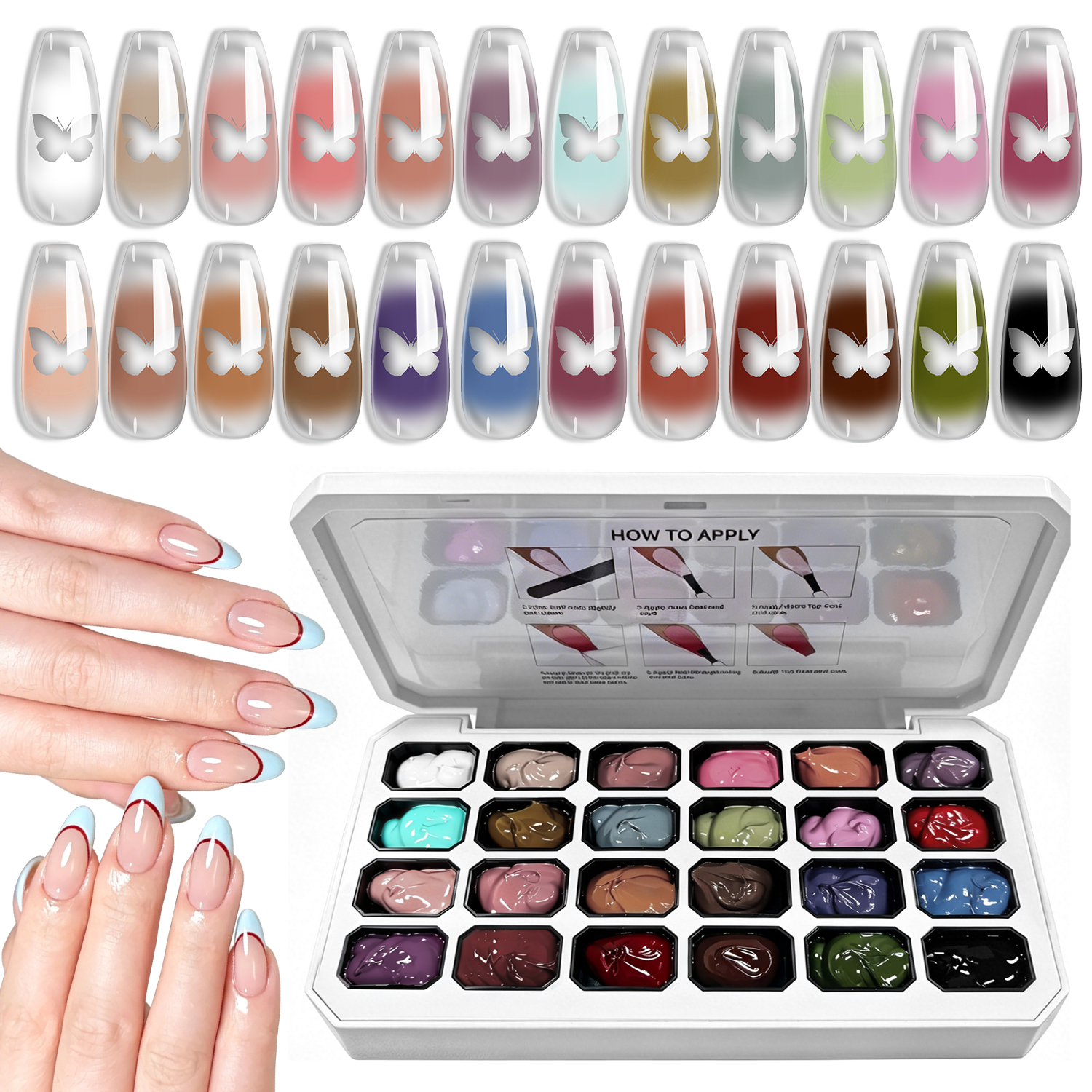 LIMEGIRL 24 Warna Gel Lukis Kuku Gradien Tanpa Bilas, Desain Seni Kuku, Gel Lukis Kuku, Ukiran Kuku DIY, Cat Kuku UV LED Soak-Off