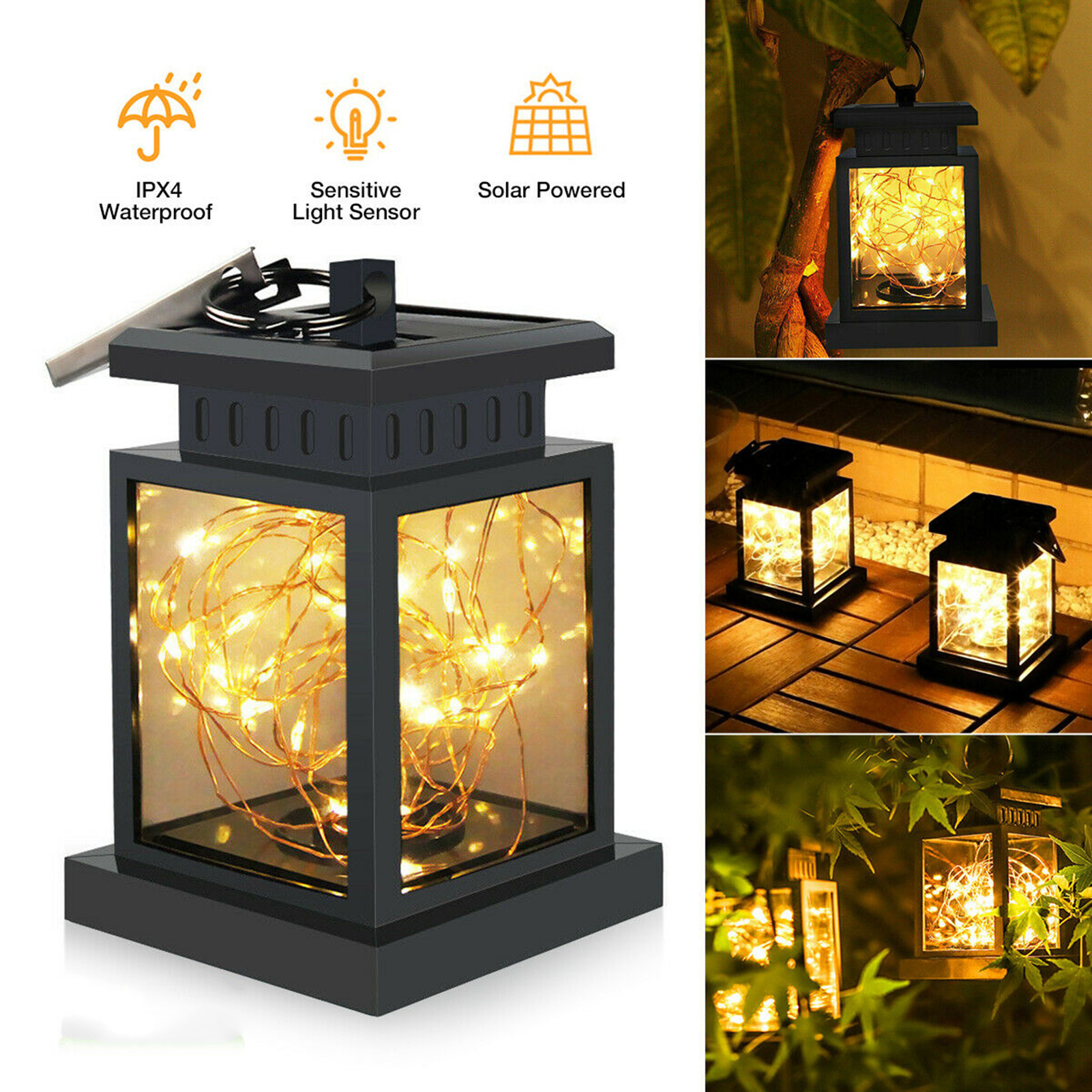 Solarna Klasyczna Lampa Dekoracyjna Zewnętrzna Wodoodporna LED Wisząca do Dekoracji Ogrodu/Podwórka/Ścieżki