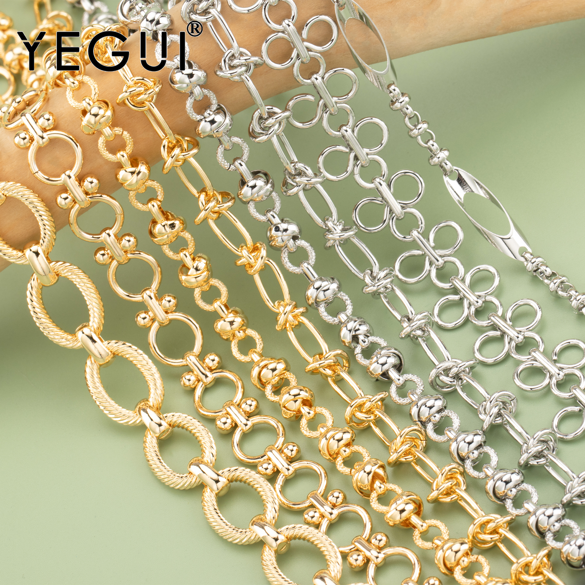 YEGUI C145, DIY-Kette, rhodiniert, 18 Karat vergoldet, 0,3 Mikrometer, Kupfermetall, Charms, DIY-Armband-Halskette, Schmuckherstellung, 1 m/Los