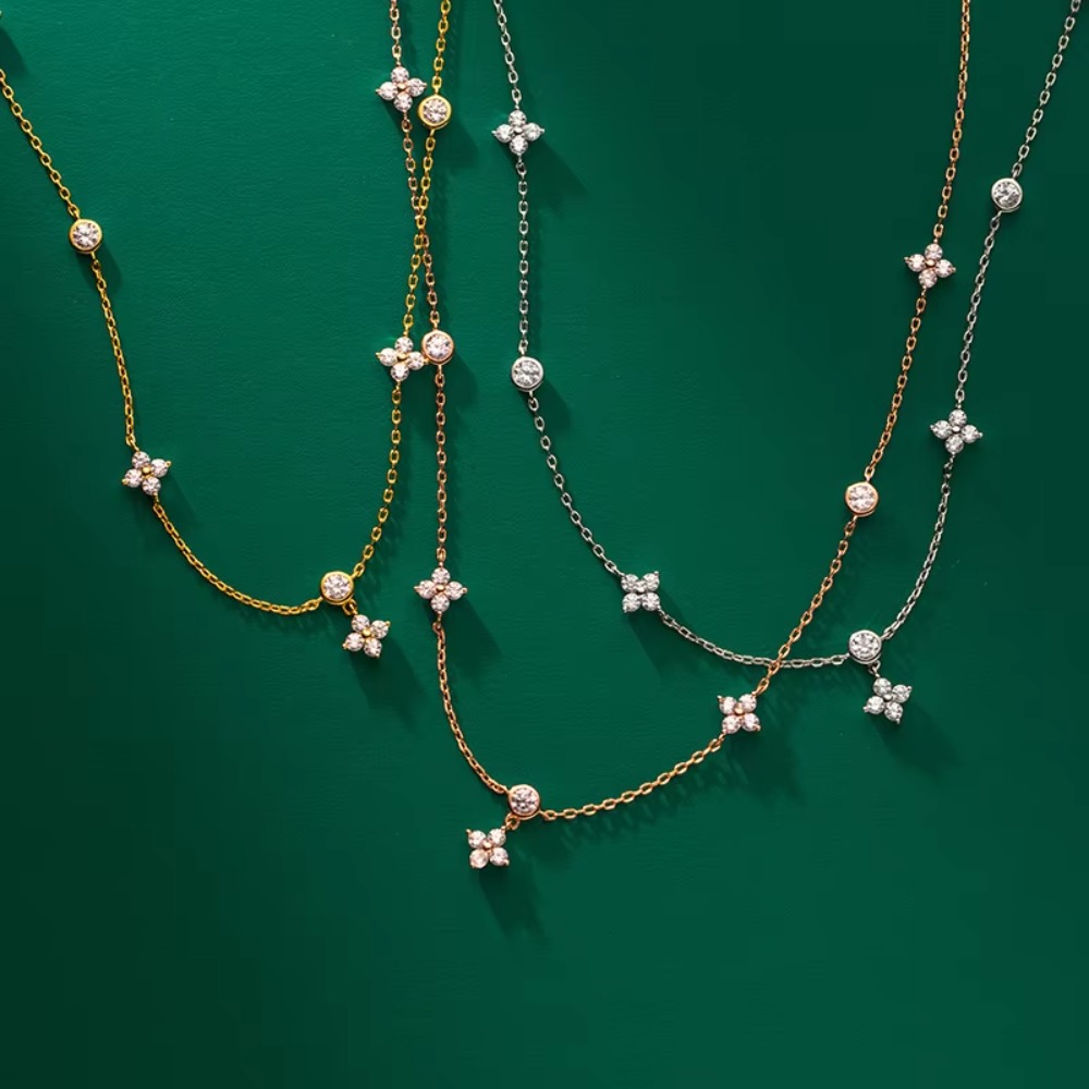 Colliers avec pendentif fleur en Zircon à quatre feuilles pour femmes, tendance de tempérament, ras de cou exquis en acier inoxydable, bijoux cadeau d'anniversaire