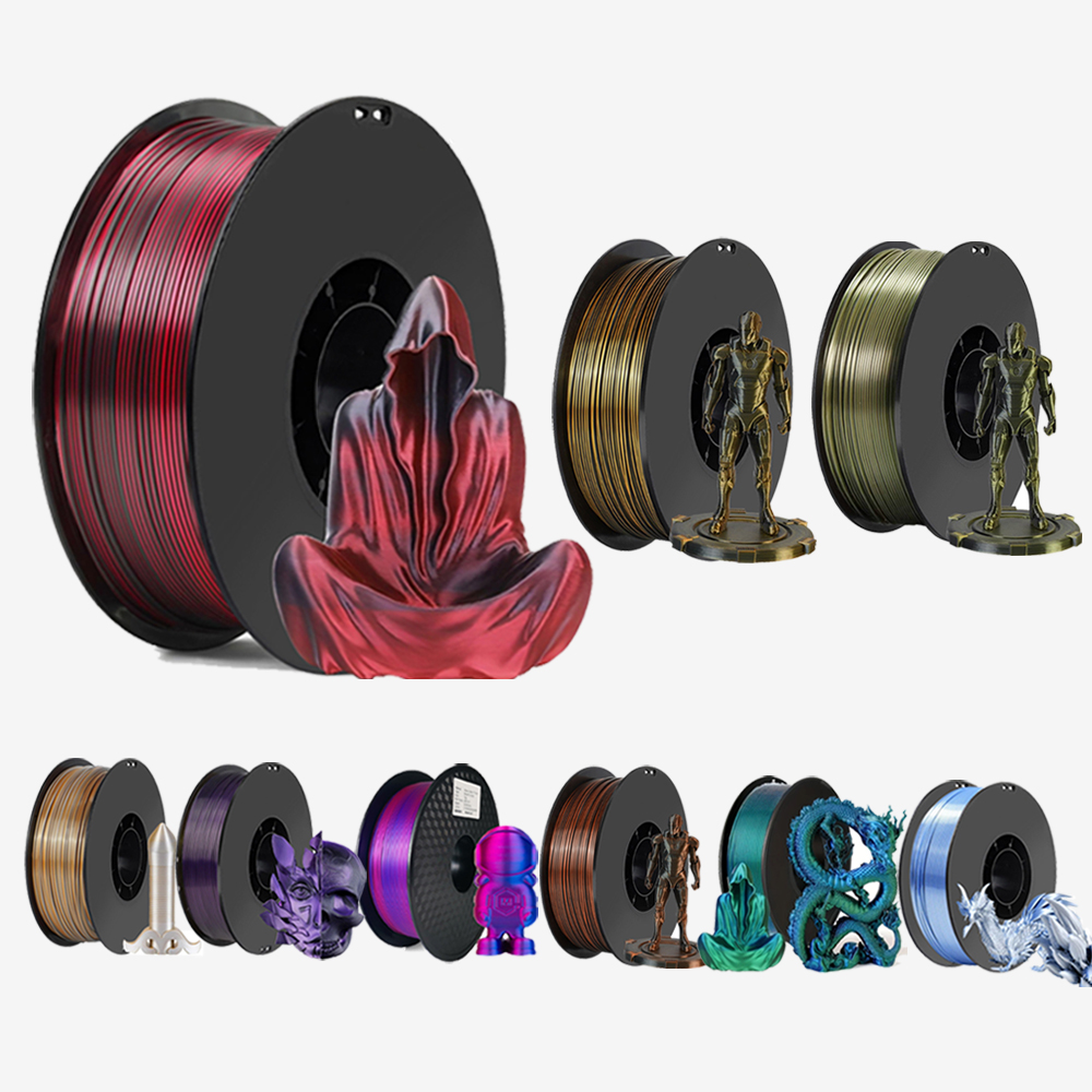 1,75 мм 3D-принтер PLA Filament Шелковый синий красный Двухцветный 250 г Материал для 3D-печати Волшебный двойной цвет Черный Красный Сублимационный дуотон