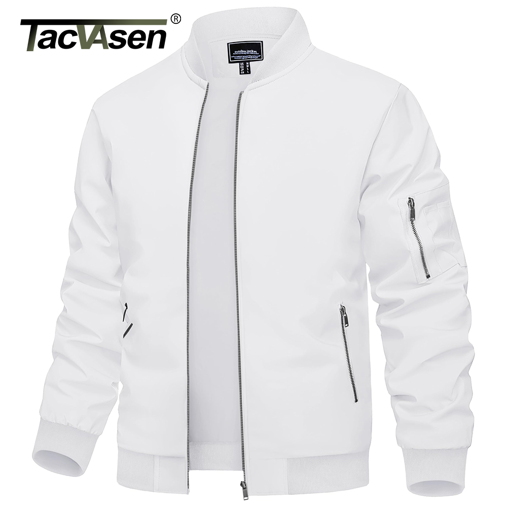 TACVASEN Giacca bomber da uomo Estate Autunno Sottile Leggero Giacca a vento casual Multi-tasche Giacca da baseball universitaria con zip intera