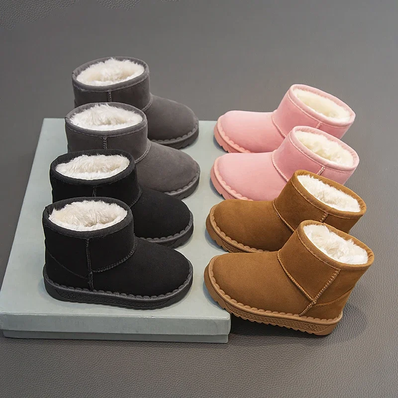 2025 crianças botas de neve lazer plataforma de pele grossa inverno crianças bota curta deslizamento-on unisex estilo conciso meninos meninas crianças sapatos