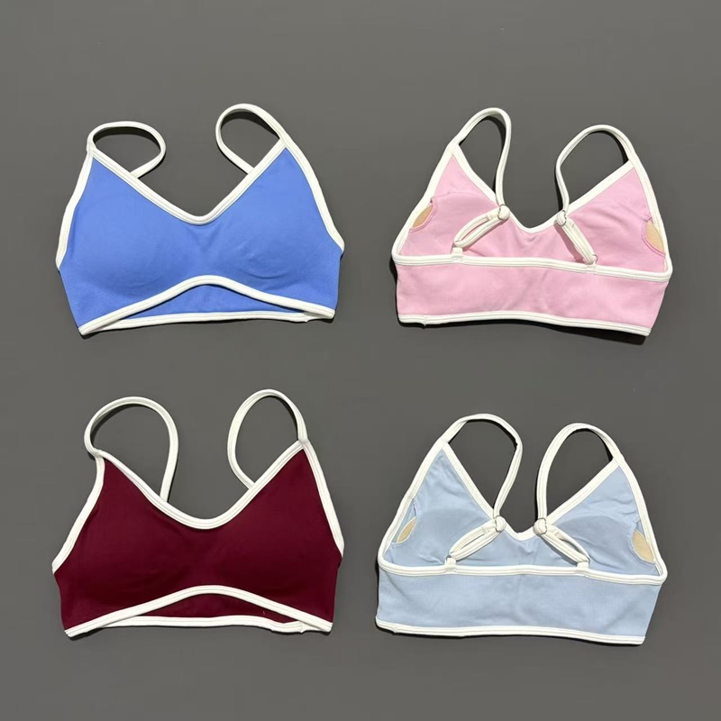 Sujetador Contrastline para mujer, Sujetador deportivo de punto con espalda descubierta, Top deportivo de Color sólido para gimnasio con cojín en el pecho, Sujetador deportivo Sexy con tirantes para Yoga