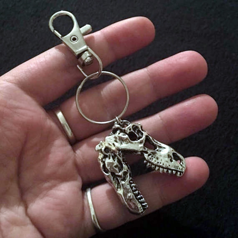 Gantungan kunci tengkorak dinosaurus Tyrannosaurus Rex Cyberpunk Goth perhiasan Gothic tengkorak tengkorak gigi hewan