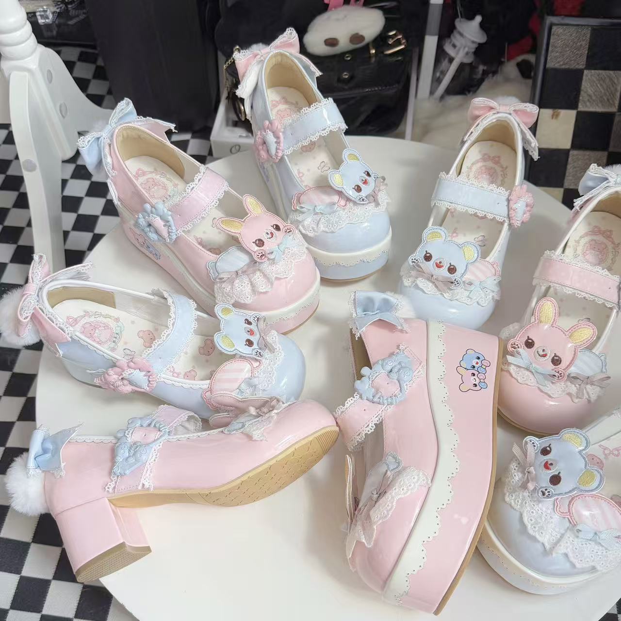 Sapatos de Salto Alto com Bico Redondo Estilo Lolita Original de Desenho Animado Japonês, Novidade de Verão, em Couro PU com Laço de Renda, Plataforma, Acessórios Y2K