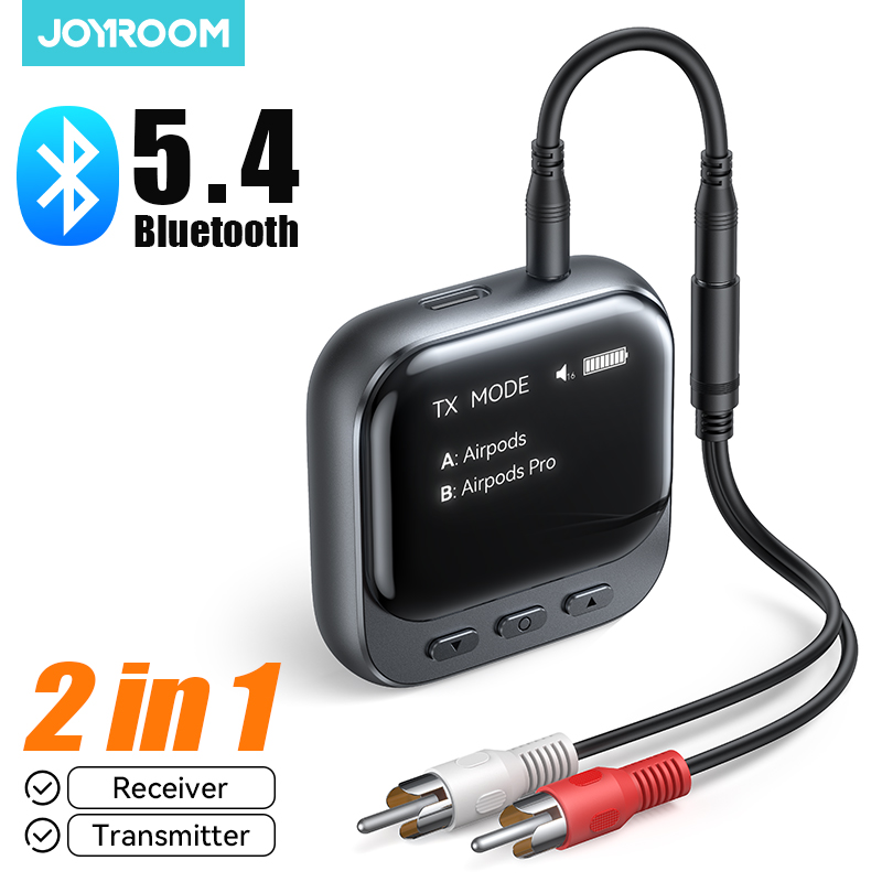Joyroom Bluetooth 5.4 2-w-1 Odbiornik Nadajnik 400mAh AUX Adapter Samochodowy z Wyświetlaczem LED do Muzyki Samochodowej/Przywołań Bez Użycia Rąk CB2S