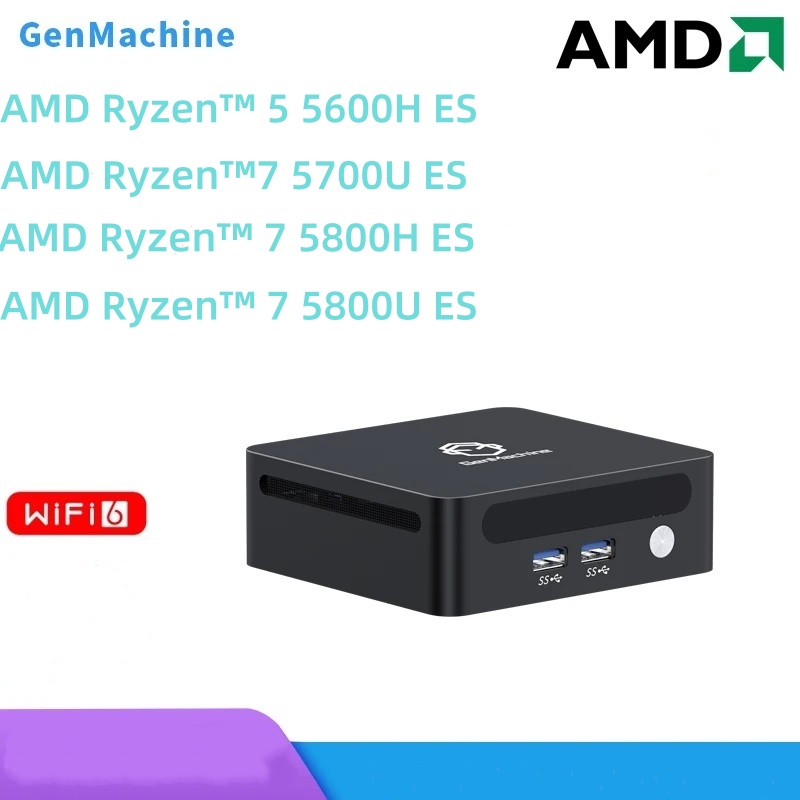 GenMachine AMD Ryzen 5600H 5700U 5800H 5800U ES Windows 11 MINI PC DDR4 SSD WIFI6 BT5.2 PC da gioco Computer da gioco fai da te