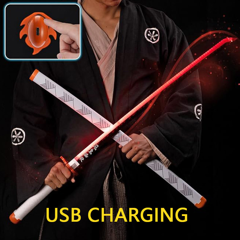 Épée lumineuse LED 41 pouces Katana, Anime japonais, Cosplay, samouraï, Tanjiro Nichirin, avec support et ceinture