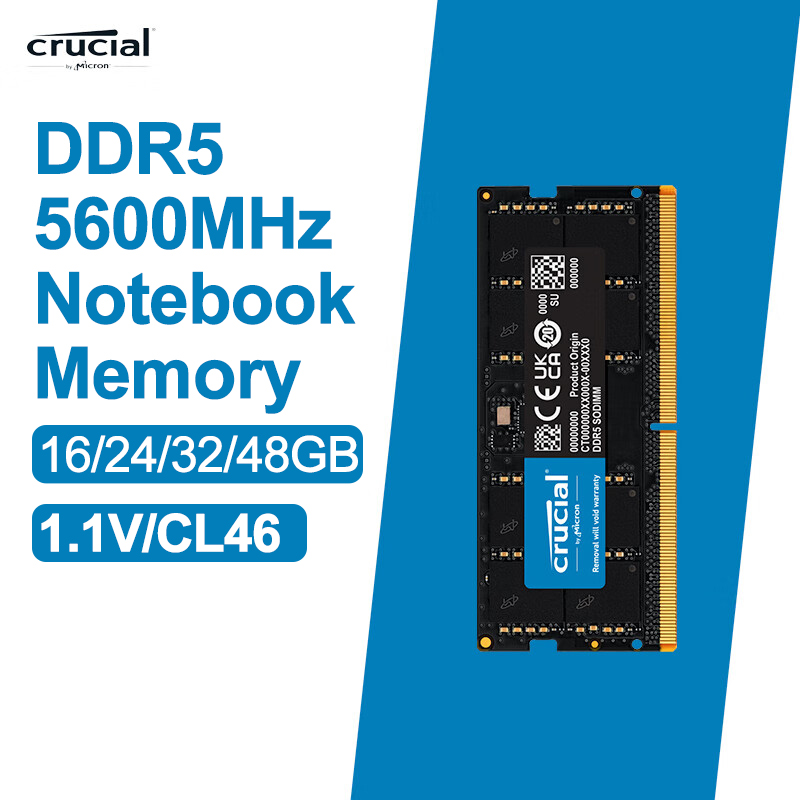 Crucial RAM 16GB 24GB 32GB 48GB DDR5 5600MHz PC5-44800 Laptop Memory, non-ECC SODIMM