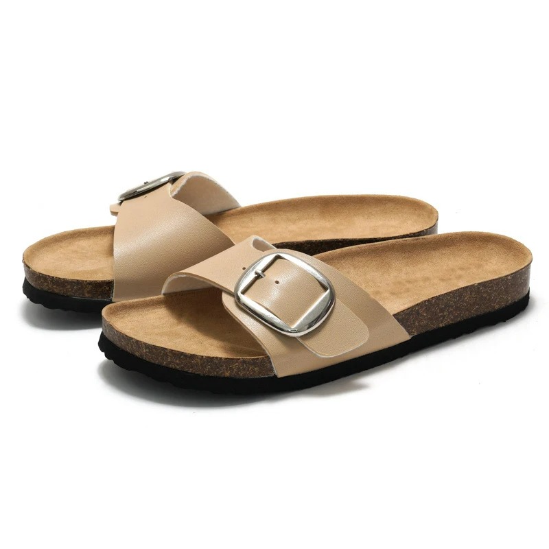 Summer Hot New Women Cork Clogs Slippers Cork Footbed Beach Sandals Outdoor Suede Clogs Sandals with Adjustable Buckle