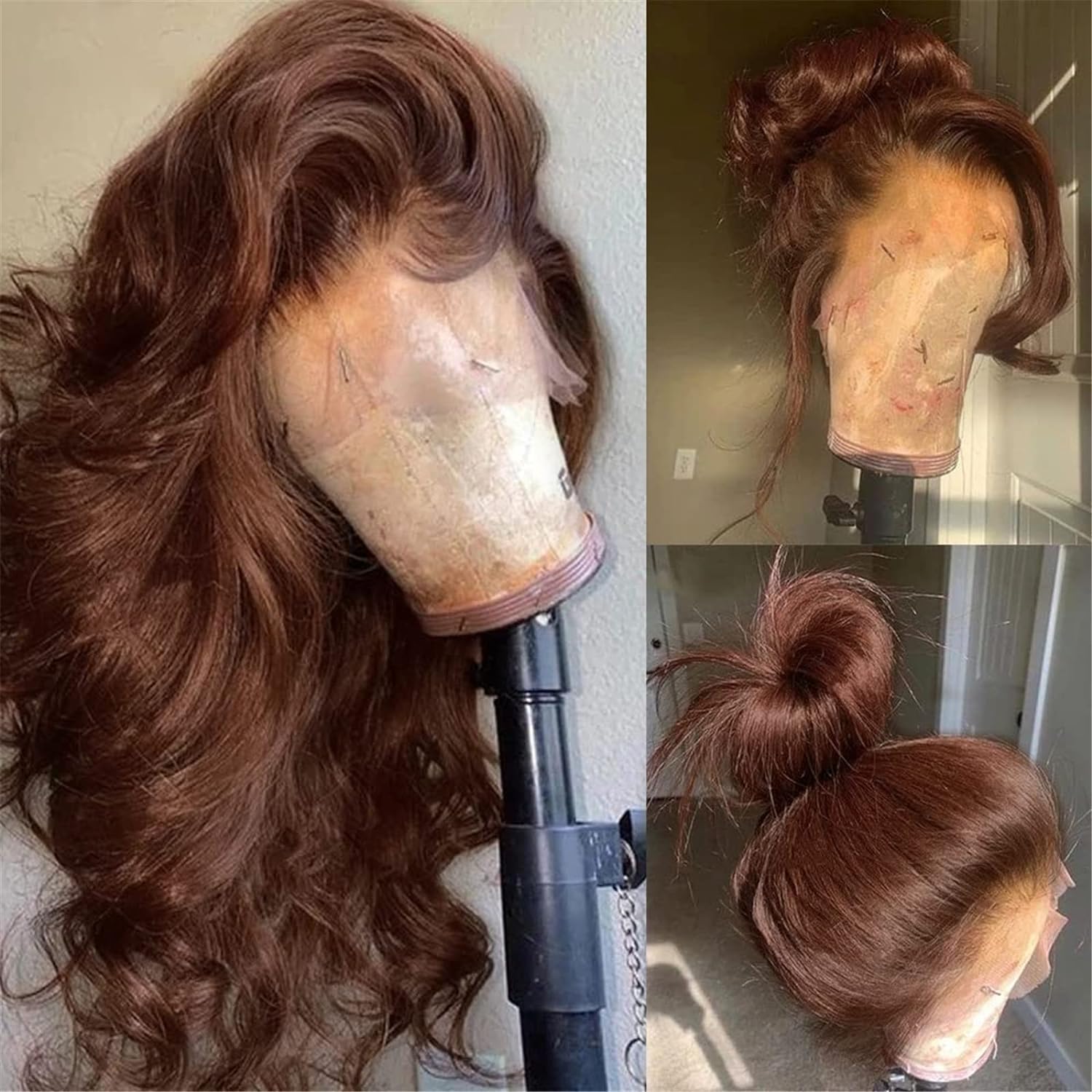 Pelucas delanteras de encaje marrón Chocolate ondulado para mujer, cabello humano prearrancado, cabello virgen brasileño marrón, peluca Frontal HD sin pegamento para mujer