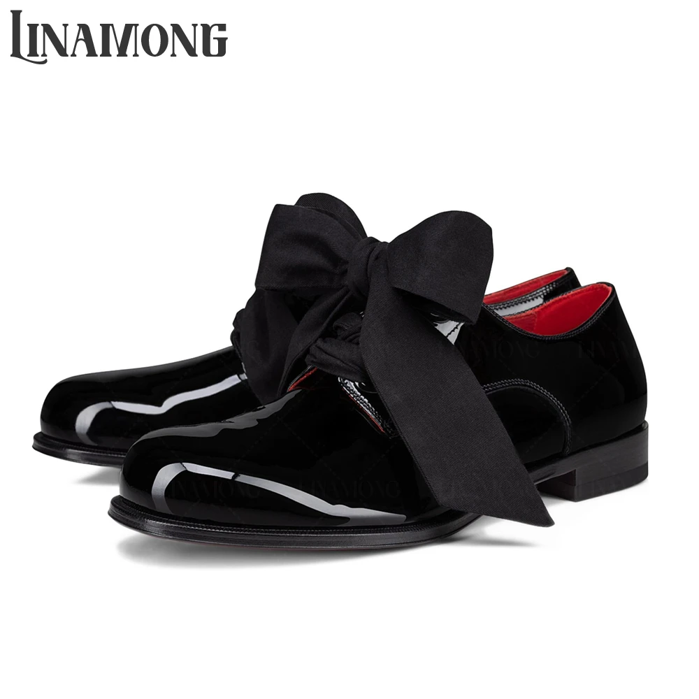 Derbyschuhe aus Lackleder mit Schleifenverschluss, runde Spitze, bequeme Anzugschuhe, Designer-Stil, handgefertigte Schuhe, Bankettschuhe für Herren
