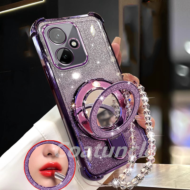 Per OPPO A5 Pro A5X A3X A3 A80 A60 A40 A18 A38 A98 A58 A78 A79 Custodia Glitter Placcatura Specchio Supporto Del Telefono Magnetico Della Copertura Del Braccialetto
