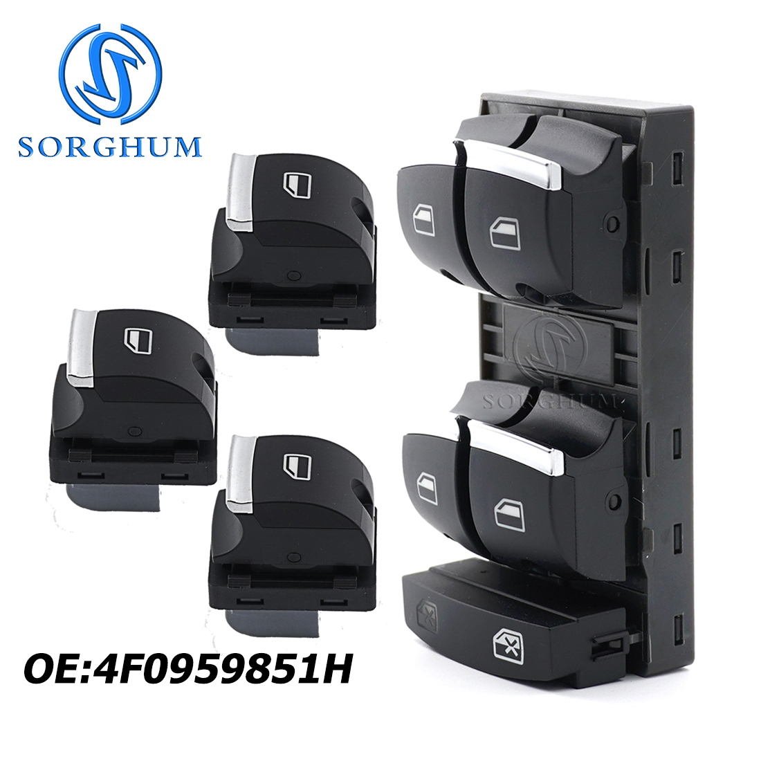Botón de Control de interruptor de ventana maestro para Audi, 4F0959851H, cromo, A3, 8P, A6, S6, RS6, C6, Q7, 2004, 2005, 2006, 2007, 2008, 2009, 2010, 2011, nuevo 4F0 959 851F  4F0 959 851A