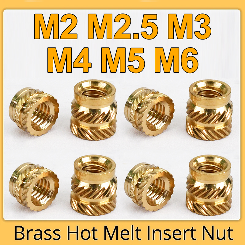 Латунные рифленые гайки M2, M2.5, M3, M4, M5, M6, M8 для горячей вставки, термоформования, двойного твилового крепления, инжекционного встраивания для 3D-принтеров