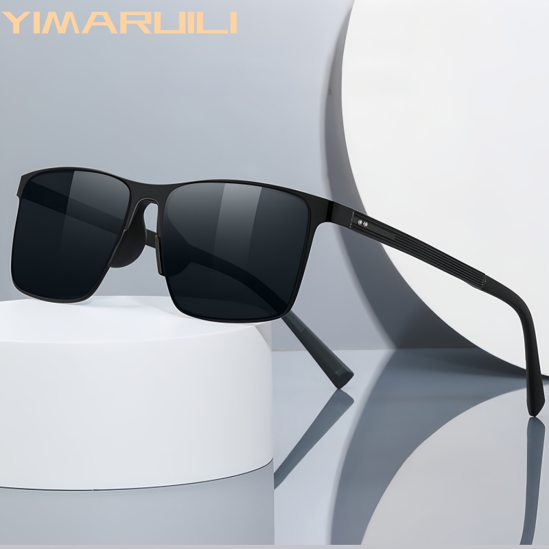 YIMARUILI Retro Square Men's Polarized Sunglasses Fashion Trend Aluminum Magnesium Big Anti UV Driving Fishing Optical Glasses