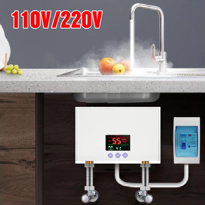110V 220V Ngay Nước Nhà Bếp Nhà Tắm Treo Tường Máy Nước Nóng Màn Hình LCD Hiển Thị Nhiệt Độ Có Điều Khiển Từ Xa