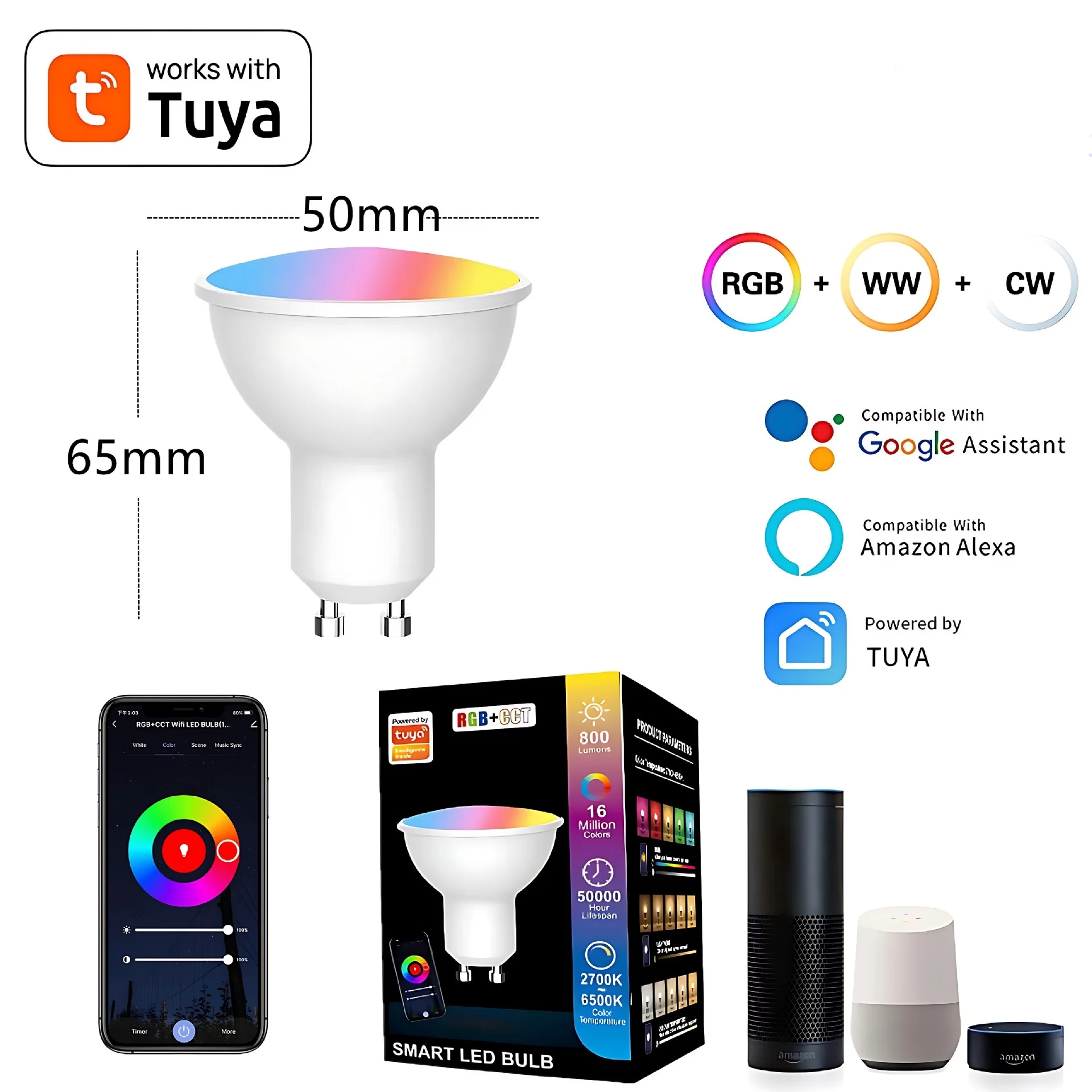 Tuya WiFi GU10 스마트 LED 전구 블루투스 GU10 디밍 가능 램프 스마트 라이프 앱 제어 스포트라이트 전구는 구글과 함께 작동합니다