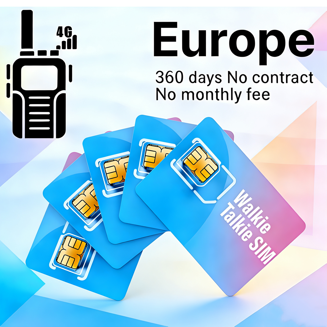 Europe 4G LTE Global PTT Walkie Talkie SIM Card – No Contract 1GB/360 Days 3-in-1 SIM for PTT Radios K500 ETC