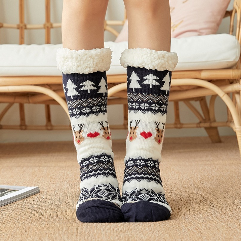 Chaussettes chaudes d'hiver pour femmes, pingouin en peluche douce, pantoufles de sol antidérapantes, chaussettes courtes, cerf pelucheux, ours d'élan, cadeau de noël