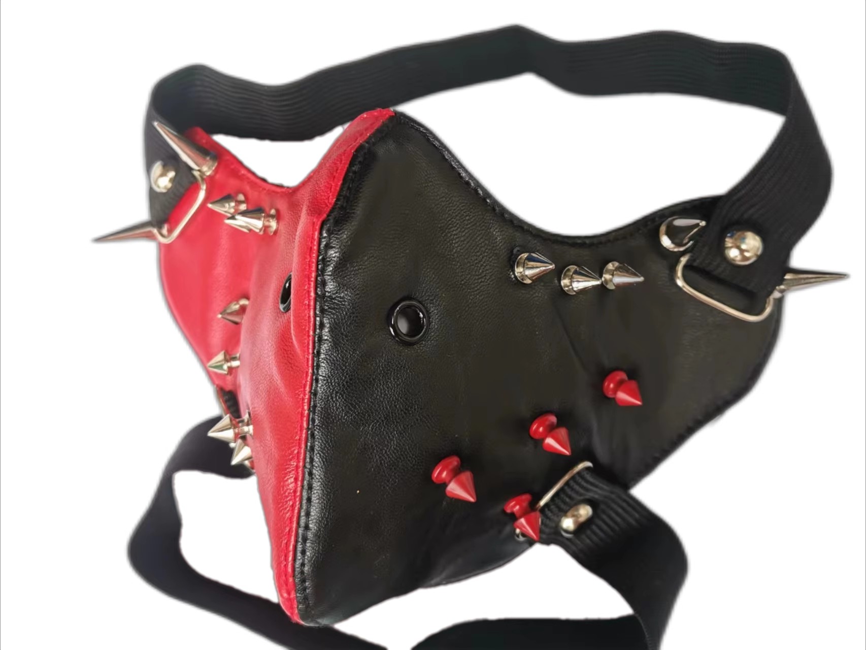 Máscara de couro preto PU com rebite para homens e mulheres, mufla, punk, rock, respirável, festa, cosplay, halloween, lady, r1410