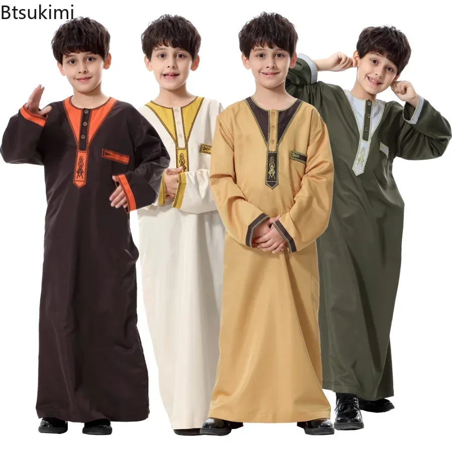 2025, modische muslimische Teenager-Kleidung, Islam, Männer, Sommer, Winter, Eid, Ramadan, Gebet, hochwertige Elengance, Party, Jungen-Robe, Kaftan