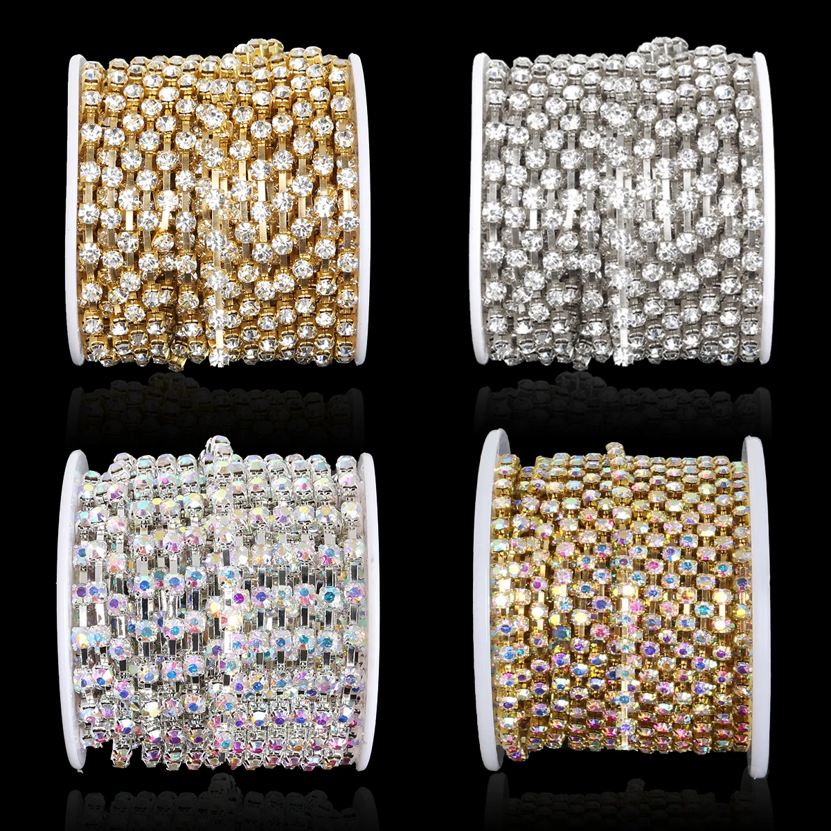 Golden Silver Rhinestone CHAIN ม้วนขนาด 10 หลาลูกปัดสําหรับเครื่องประดับ DIY,รองเท้าและเสื้อผ้าตกแต่ง,เล็บและเคสโทรศัพท์