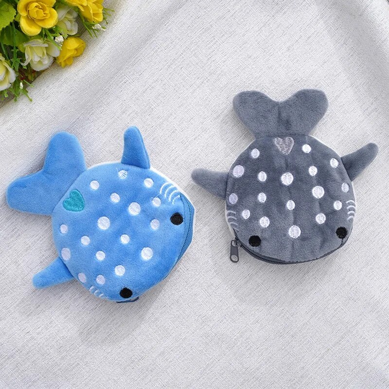 Nouveau dessin animé requin en peluche zéro portefeuille sac à monnaie en peluche Animal portefeuille pour femmes enfants fermeture éclair sac à monnaie mignon pendentif paquet de câble de données