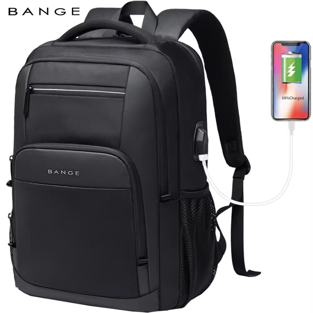 BANGE น้ำหนักเบา 15.6 นิ้วกระเป๋าเป้สะพายหลังแล็ปท็อปกันน้ำ USB ชาร์จพอร์ตมัลติฟังก์ชั่นเดินทางเดินป่ากระเป๋าโรงเรียนโมชิล่าสำหรับชาย