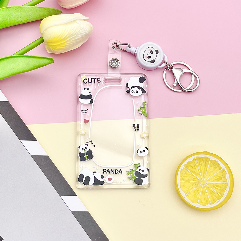 1PCS Panda Keychain Cartoon Card Holder Animals Photo Student Meal Card Holder Lanyard Photocards Holder Office Supplies