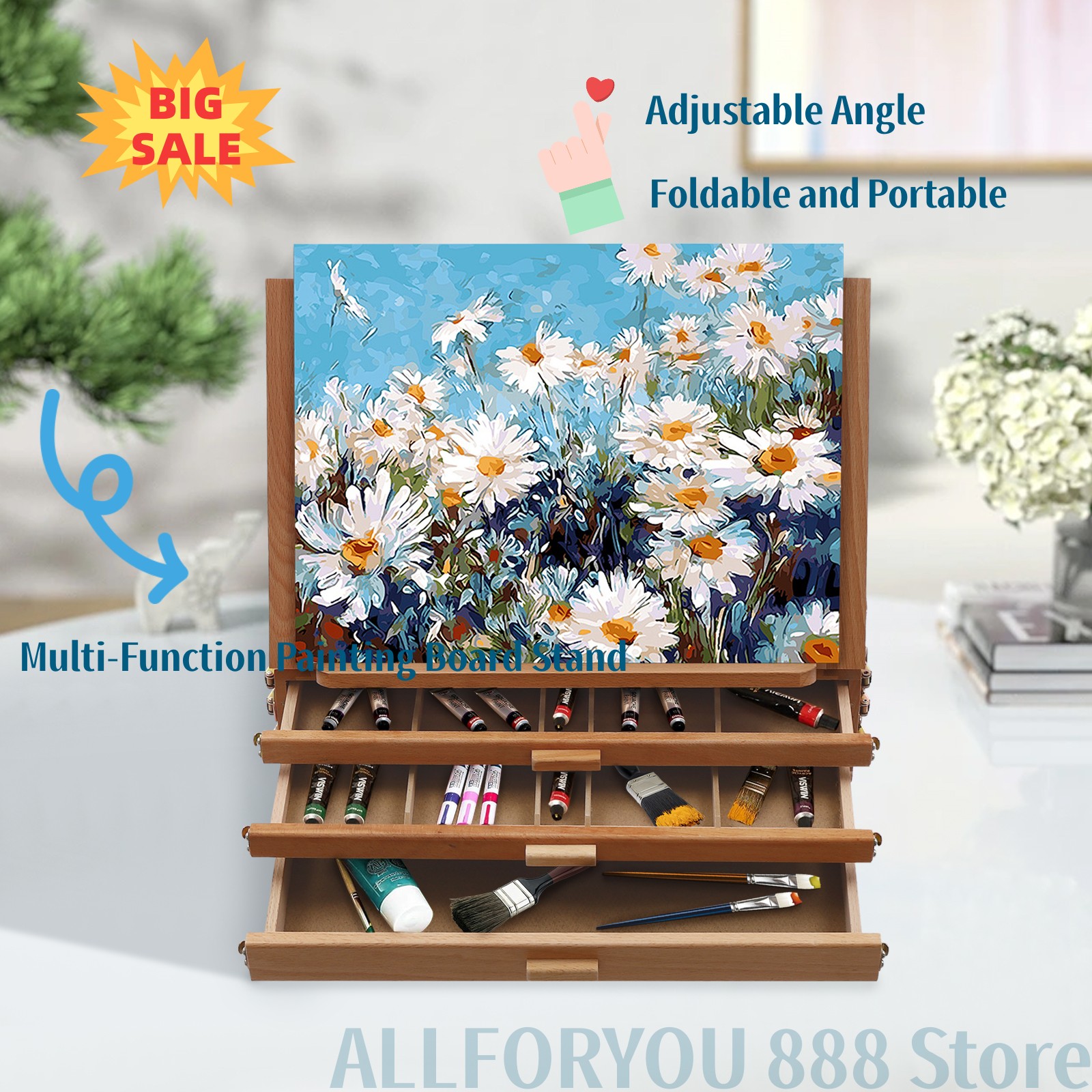 Estante de Almacenamiento Ajustable, Soporte Multifuncional para Tablero de Pintura con Cajones, Plegable y Portátil