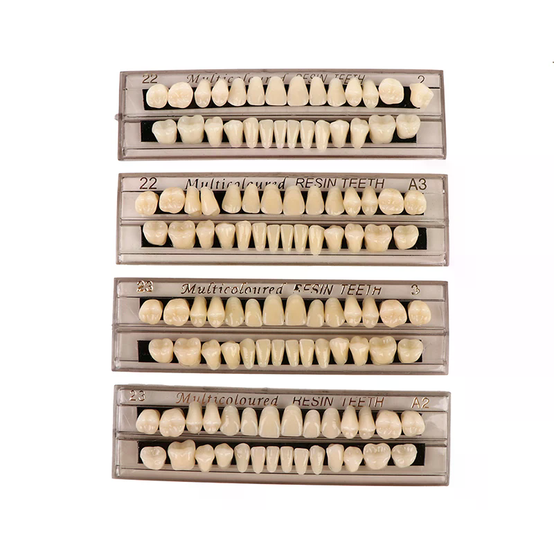 28 Dientes/juego de Dientes de Resina para Prótesis, Guía de Tonos 3D, Comparador de Colores, Espejo, Odontología, Luz Fría, Blanqueamiento Dental, Placa Dental
