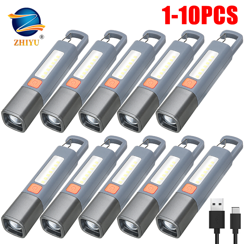1-10PCS Super Helle LED Taschenlampe XPE Taschenlampe Licht Mit Haken Camping Licht USB Aufladbare Zoombare Wasserdichte Taschenlampe