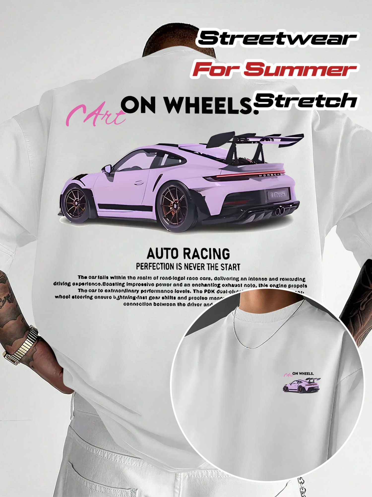 T-shirt da uomo estiva a tema auto sportive: velocità e stile, un must per la moda streetwear, design con illustrazioni squisite, stile estivo