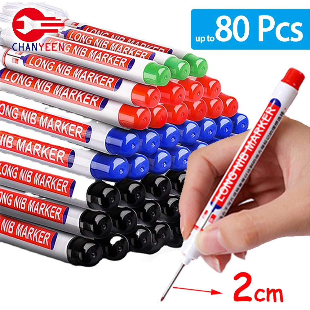 4-80 ชิ้น 2 เซนติเมตรกันน้ํายาวหัวเครื่องหมาย Deep Hole Marker ปากกาสําหรับช่างไม้โลหะสีแดง/สีดํา/สีฟ้า /สีเขียวหมึกงานไม้เครื่องมือ
