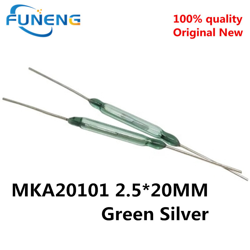 20 piezas MKA20101 interruptor de láminas de plata 2,5*20MM inducción magnética normalmente abierta DIY resistencia a la vibración electrónica sin interruptor para