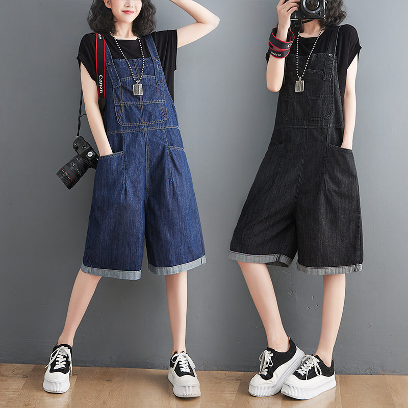 Pantalones cortos vaqueros de verano para mujer, monos coreanos holgados con bolsillos, de pierna ancha, sin mangas, con tirantes
