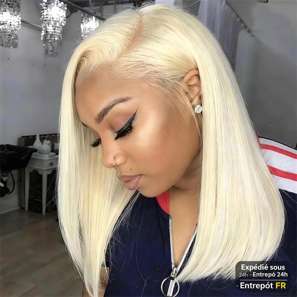 Peluca Bob Corta y Lisa Rubia 613 con Encaje Frontal HD 13x4, 100% Cabello Humano Brasileño, 16 Pulgadas, 200% de Densidad, Envío desde Almacén en Francia (Listo para Cosplay)