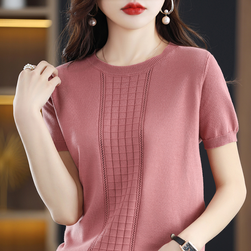 T-shirt da donna estate nuovo 100% cotone Pullover manica corta Casual tinta unita maglia girocollo donna top Tees camicetta