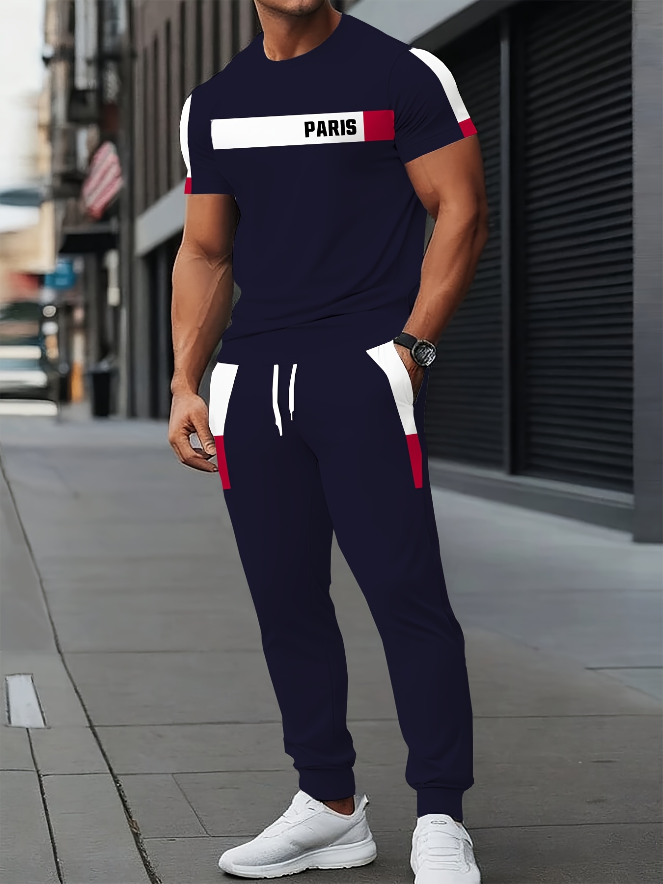 Sommer Neue männer Streifen Gedruckt Weiche, Bequeme, Atmungsaktive Rundhals T-shirt Hosen Set Outdoor High Street Zwei Stück set