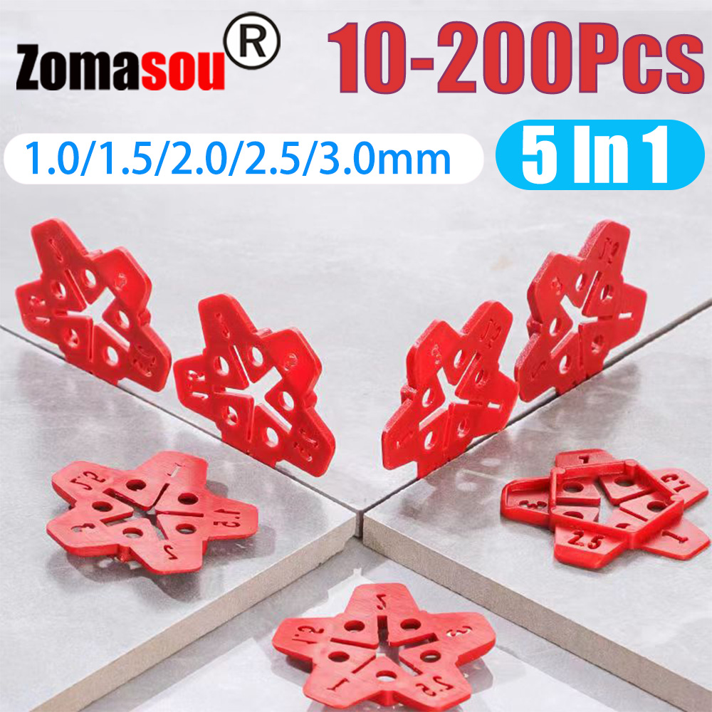 10–200 Stück 5-in-1-Fliesenabstandshalter, Clips, Keil-Keramik-Nivelliersystem für Boden, Wand, Fliesen, Lücke, Nivelliersystem, Bauwerkzeuge