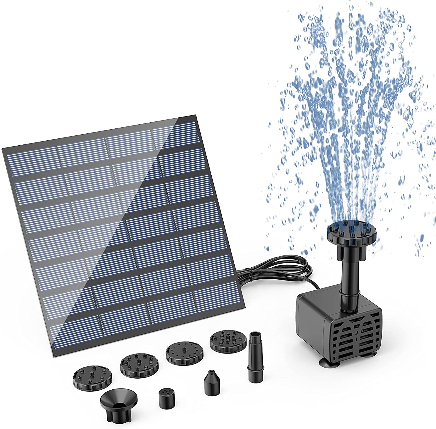 Solar Fountain Pump Panel Powered Water Kits Aquarium Pond Lawn Low Noise Outdoor Bird Bath Garden Decor with 6Nozzles
