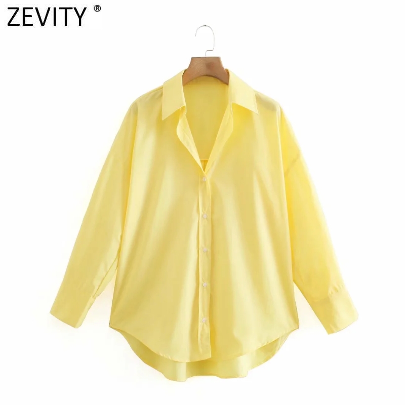 Zevity ผู้หญิงใหม่เพียงลูกอมสี Casual Slim Poplin เสื้อสำนักงานสุภาพสตรีเสื้อ Roupas Chic Chemise เสื้อ LS9405