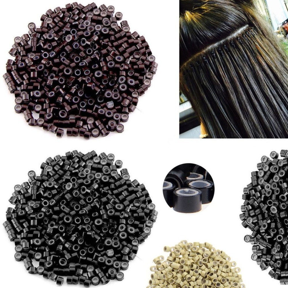 500 Stück Haarverlängerungen, Mikroringe, Verbindungsperlen, 5 mm, mit Silikon ausgekleidete Perlen für Echthaarverlängerungen, Werkzeug, mehrfarbig