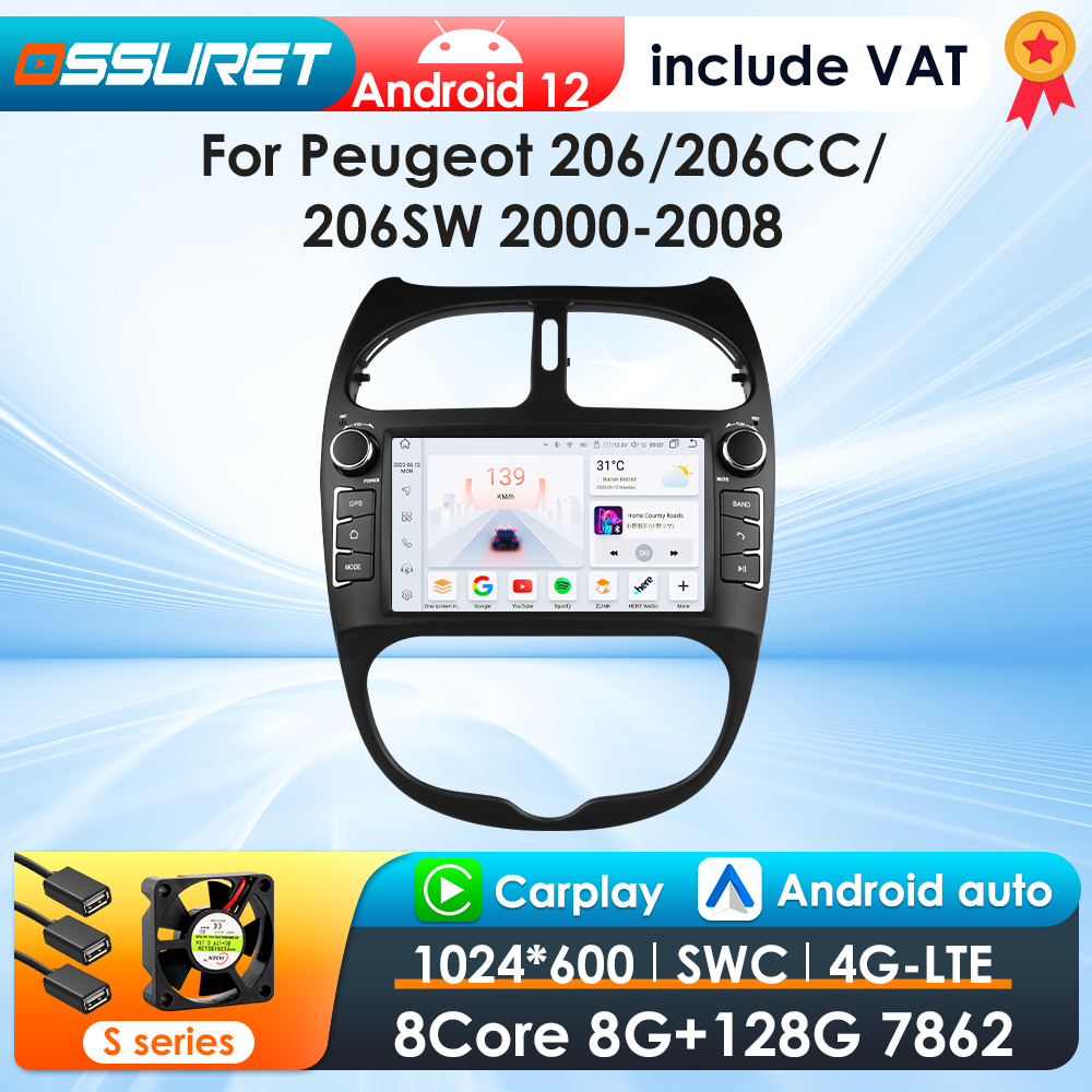2Din Carplay Android รถวิทยุสําหรับ PEUGEOT 206 206CC 206SW 2000-2008 เครื่องเล่นมัลติมีเดียสําหรับรถยนต์ GPS Autoradio 4G-LET 7862