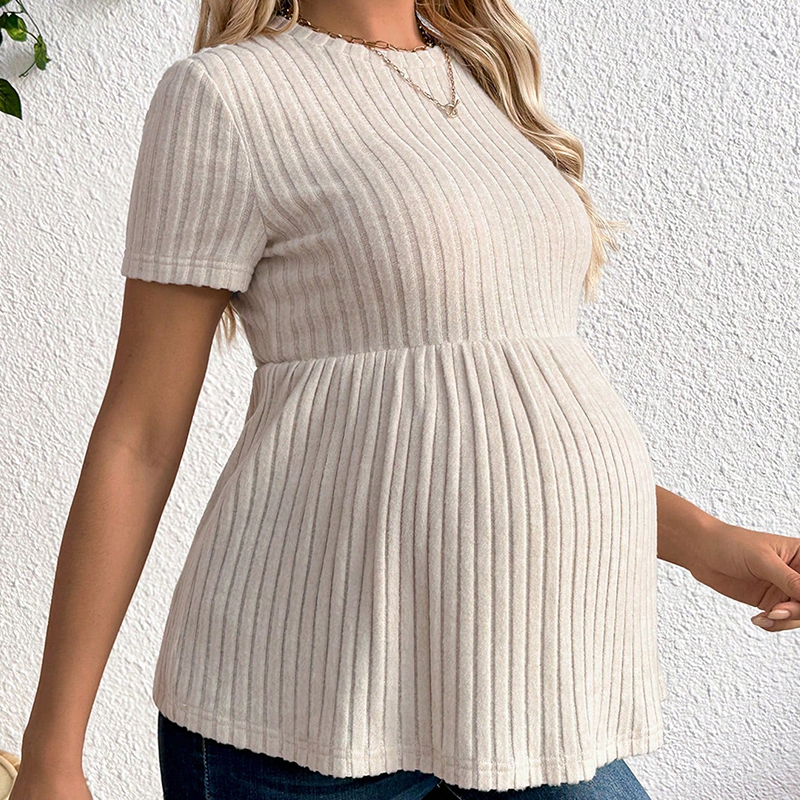 Ropa para Mujeres Embarazadas, Camisetas Tejidas, Ropa de Maternidad, Camiseta Monocromática de Manga Corta para Uso Diario y Ocio